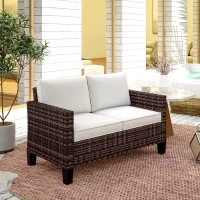 Outsunny Two-Seater Rattan Outdoor Sofa - Brown(m-8)