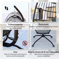 Outsunny Silla Colgante con Soporte Cesta Plegable Cojín y Reposacabezas para Interior y Exterior Carga 120 kg Negro(m-7)