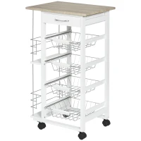 HOMCOM Rolling Kitchen Cart, Utility Storage Cart with 4 Basket Drawers & Side Racks, Wheels for Dining Room, Natural and White(m-11)