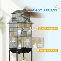 PawHut Metal Bird Cage with Plastic Swing, Perch, Food Container, Tray, Handle, for Finches, Canaries, Budgies, 43 x 32.5 x 163(m-6)