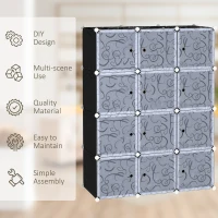 HOMCOM Portable Wardrobe for Bedroom, 12 Cube Closet with 2 Hanging Rails, Modular Storage Cabinet, Plastic Armoire for Space Saving, White and Black(m-6)