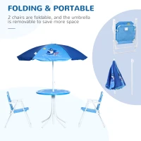 Outsunny Kids Outdoor Bistro Table and Chair Set, Folding Garden Furniture w/ Shark Design, Removable, Adjustable Sun Umbrella, Ages 3-6 Years - Blue(m-4)