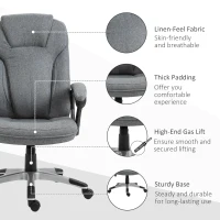 Vinsetto Office Chair, Linen Fabric Desk Chair, Height Adjustable Computer Chair with Padded Armrests, Swivel Wheels and Tilt Function, Grey(m-4)
