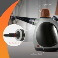 HOMCOM Handheld Steam Cleaner for Chemical Free Cleaning, Portable Multi-purpose Steamer with 9 Pieces Accessory for Kitchen, Bathroom, Window, Car Seat, Carpet, Sofa, 1050W, 350ML Tank, Grey(m-5)