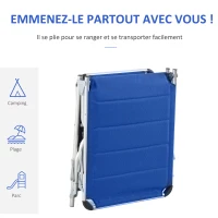 Outsunny Bain de soleil transat pliable dossier réglable multi-positions matelassage tétière alu textilène bleu(m-5)