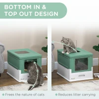PawHut Hooded Cat Litter Box, Portable Pet Toilet, with Scoop, Front Entry - Green(m-5)