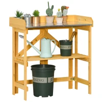 Outsunny Table de rempotage pliable - table de jardinage avec étagère plateau acier galvanisé avec rebord - table de plantation bois sapin pré-huilé(m-10)