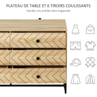 HOMCOM Commode 6 tiroirs meubles de rangement motifs chevrons - métal noir panneaux particules MDF aspect bois clair - dim. 120L x 39,5l x 71H cm(m-5)