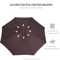 Outsunny Parasol de jardin extérieur parasol droit double toit en bois polyester haute densité protection solaire Ø 3 x 2,5 m chocolat(m-5)