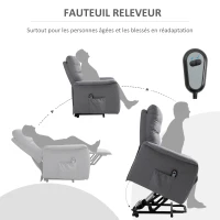 HOMCOM Fauteuil de Relaxation électrique Fauteuil releveur inclinable avec Repose-Pied Ajustable Lin Gris(m-6)