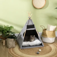 PawHut Tenda per Gatti, Cuccia per Gatti Fino a 6kg, Cuccia per Cani Piccoli da Interno, Teepee in Feltro Grigio, 58x58x80cm(m-7)