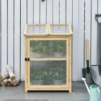 Outsunny Mini Serre de Jardin 2 Niveaux dim. 62L x 63l x 82H cm Porte et Panneau Toit ouvrant Bois Sapin traité Polycarbonate(m-2)