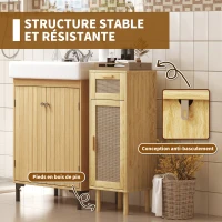 HOMCOM Meuble salle de bain rangement, meuble de rangement style bohème - tiroir et placard, étagères réglables, porte à rotin(m-8)
