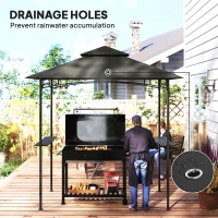 Outsunny 8' x 5' Grill Gazebo, Double Tiered BBQ Gazebo Shelter Canopy with LED Lights, 2 Side Shelves, Hooks, Dark Grey(m-5)