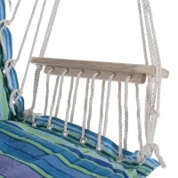 Outsunny Hanging Rope Chair with Soft Padded Seat & Backrest, Portable Garden Hammoc Chair with Wooden Support Bar, Armrests, Cotton Cloth, Footrest, for Patio & Tree, Blue(m-8)