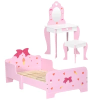 ZONEKIZ 3PCs Kids Bedroom Furniture Set with Bed, Dressing Table and Stool, Princess Themed, for 3-6 Years Old, Pink(m-1)