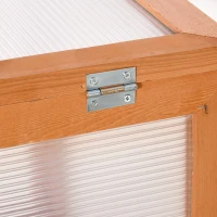 Outsunny Invernadero de Jardín de Madera y Policarbonato Invernadero Vivero Casero con 3 Estantes 2 Puertas y Tapa Abatible para Cultivo de Plantas Terraza Patio 76x47x110 cm Natural(m-8)