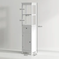 HOMCOM Tall Bathroom Cabinet, Slim Bathroom Storage Cabinet with 2 Open Shelves, Soft Close Door and Drawer, Adjustable Shelf, Narrow Cupboard Storage Unit, White(m-3)