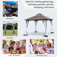 Outsunny 3 x 3 meter Patio Metal Gazebo Square Outdoor Party Wedding Canopy Shelter w/Mesh - Brown(m-7)