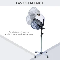 HOMCOM Casco Asciugacapelli 1180W ad Altezza Regolabile, Casco per Capelli con Timer 60 Minuti e Ruote Girevoli, in PP, PC e Acciaio, 65x65x115-165 cm, Bianco(m-4)