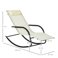 Outsunny Set da 2 Sdraio a Dondolo con Poggiatesta e Braccioli, 67x144x87 cm, Grigio e Beige(m-3)