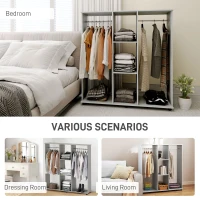 HOMCOM Open Wardrobe Double Mobile Storage Shelves Organizer W/6 Wheels-Grey(m-5)