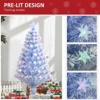 HOMCOM 4FT Artificial Fibre Optic Christmas Tree Seasonal Decoration w/ LED Lights Pre-Lit Easy Store White Blue(m-5)