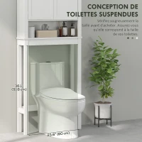 HOMCOM Meuble WC dessus de toilette meuble machine à laver meuble salle de bain placard 2 portes étagères réglables blanc(m-6)
