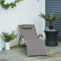 Outsunny Sun Lounger Reclining Chair Portable Armchair with Pillow for Garden Patio Outside Aluminium Frame, Khaki(m-2)
