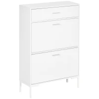 HOMCOM Mobile Scarpiera Moderno per 12 Paia di Scarpe con 2 Ante a Ribalta e Cassetto, 76x26x110 cm, Bianco(m-1)