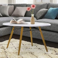HOMCOM Modern Round Coffee Tea Table White Side End Living Room Storage Unit With Metal Legs Scandinavian Chic(m-9)