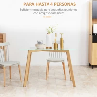 HOMCOM Mesa de Comedor para 4 Personas con Encimera de Cristal y Patas de Acero Efecto Madera 120x60x76 cm Transparente(m-4)