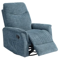HOMCOM Fauteuil inclinable manuel pivotant avec repose-pieds rétractable, dossier réglable, bleu(m-1)