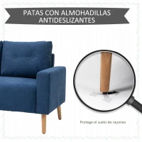 HOMCOM Sofá de 2 Plazas con 2 Cojines Reposabrazos y Patas de Madera de Caucho para Dormitorio Oficina 145x76x88 cm Azul(m-7)