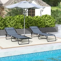 Outsunny Set of Two Folding Sun Loungers, with Four-Position Backs - Grey(m-7)