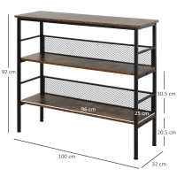 HOMCOM 3-Tier Storage Display Shelf, Industrial Bookshelf with Adjustable Feet, Metal Frame Shelving Unit for Study, Living Room, Kitchen, Rustic Brown and Black(m-3)