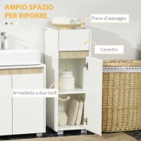 kleankin Mobiletto Bagno con Cassetto e Armadietto con Mensola Regolabile in Legno 30x33x88cm, Bianco(m-4)