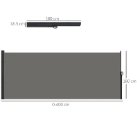 Outsunny Retractable Side Awning, Outdoor Privacy Screen for Garden, Hot Tub, Balcony, Terrace, Pool, 400 x 180cm, Dark Grey(m-3)