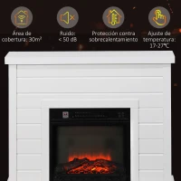 HOMCOM Chimenea Eléctrica 1800W con Efecto de Llama Mando a Distancia Temporizador Semanal para Sala 30 m² Blanco(m-7)