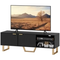 HOMCOM Meuble TV banc TV pour téléviseur jusqu'à 70 pouces - placard à 2 portes cannelées, compartiment ouvert et passe-câbles(m-1)