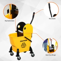 HOMCOM 25L Mop Bucket, with Wringer, Wheels and Handle - Yellow(m-6)