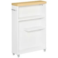 kleankin Carrello Portaoggetti per il Bagno Stretto 13cm, Cassettiera con Mensole e 4 Ruote in Legno Bianco 50x13x67.5cm(m-1)