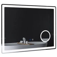 kleankin LED Bathroom Mirror with Lights, 3X Magnifying Mirror, Dimming Lighted Bathroom Mirror, Vanity Mirror with 3 Colour Front and Backlit, Smart Touch, Anti-Fog, Horizontal and Vertical, 80x60cm(m-1)