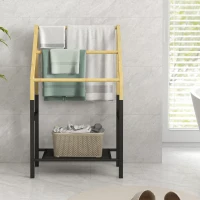 HOMCOM Porte-serviettes en bambou 3 barres et 1 étagère inférieure de rangement, 51l x 31P x 85,5H cm, finition bois naturel(m-7)