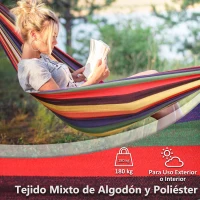 Outsunny Hamaca Doble de Algodón Portátil Colgante 290x150 cm Carga 120 kg con Bolsa de Transporte para Acampar Exteriores Viaje Multicolor(m-4)