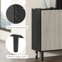 HOMCOM Credenza Moderna con 2 Armadietti e 4 Ante con Apertura a Pressione, 121x37x75cm, Nero(m-7)