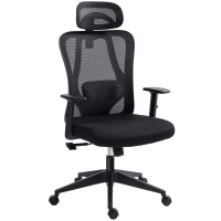 Vinsetto Silla de Oficina Giratoria con Reposabrazos 2D Silla Escritorio Regulable en Altura Reposacabezas Soporte Lumbar y Respaldo Alto Malla Transpirable 67x64x117-127 cm Negro(m-10)