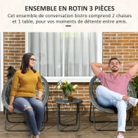 Outsunny Salon de jardin extérieur en résine ensemble table et chaises d'extérieur pour 2 personne table 2 fauteuil pliables gris(m-5)