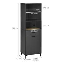 HOMCOM Mobile Dispensa Alto con Ripiani Regolabili Aperti, Cassetto e Armadietto, in Truciolato e MDF, 60x42x180 cm, Grigio(m-3)