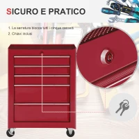 HOMCOM Carrello Porta Utensili Attrezzi Attrezzatura con Cassettiera Rosso 61.5 x 33 x 82.5cm(m-4)